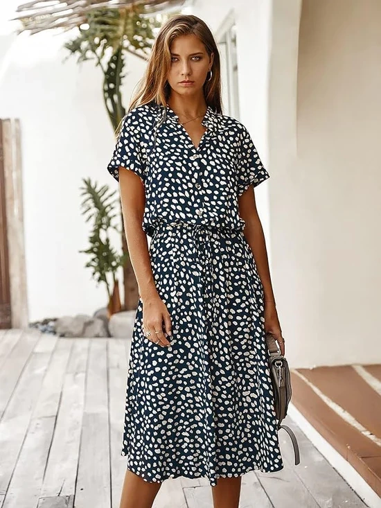 MAYA - SHORT SLEEVE VINTAGE MIDI DRESS