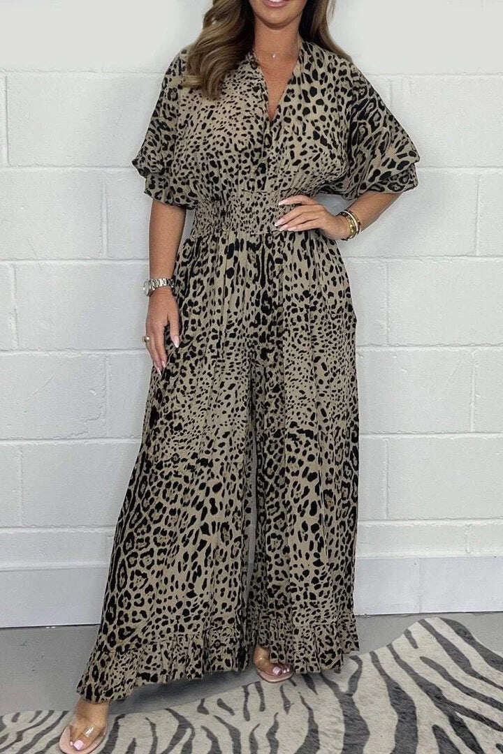 👗Macacão largo casual com estampado de leopardo