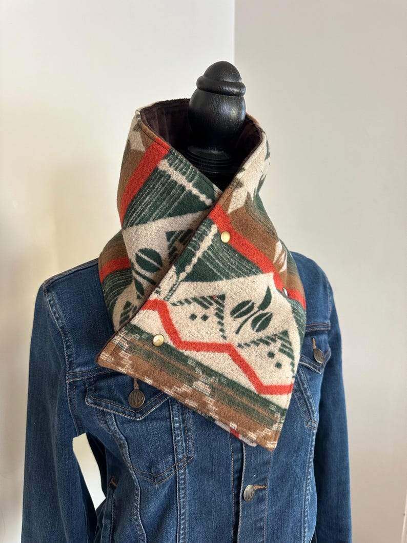 Women's Western Green Aztec Warm Neck Hood