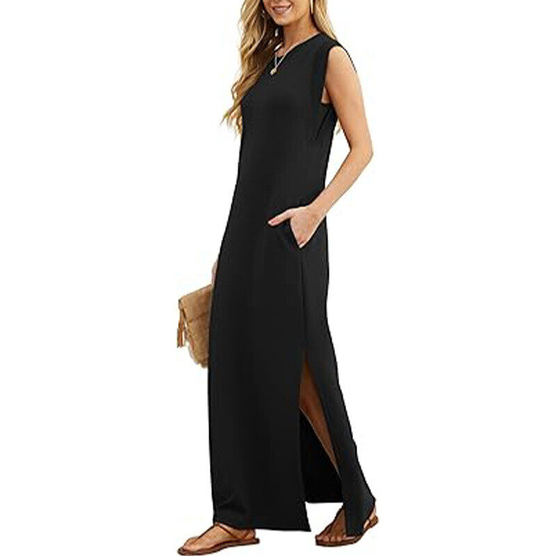 VESTIDO MAXI CASUAL FEMININO LARGO SEM VINCOS