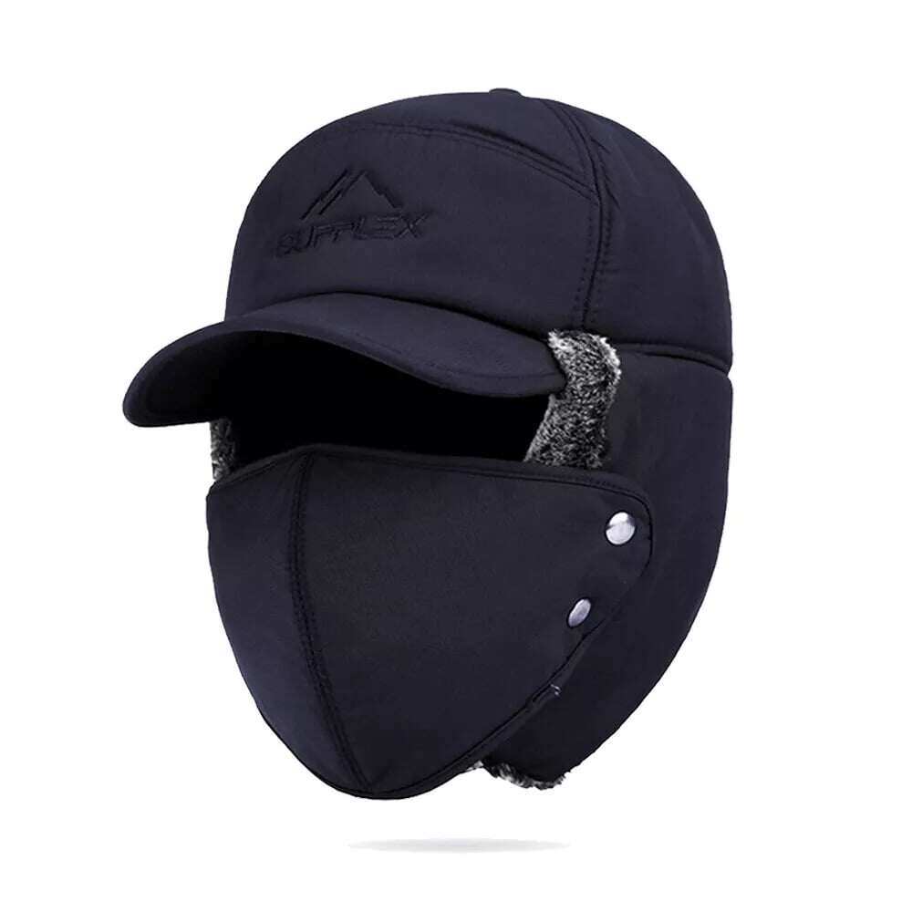 🧢❄️Homens Inverno Aba de Orelha Chapéu Trapper Máscara Facial Pele Aviador Térmico Quente Neve Esqui Cap