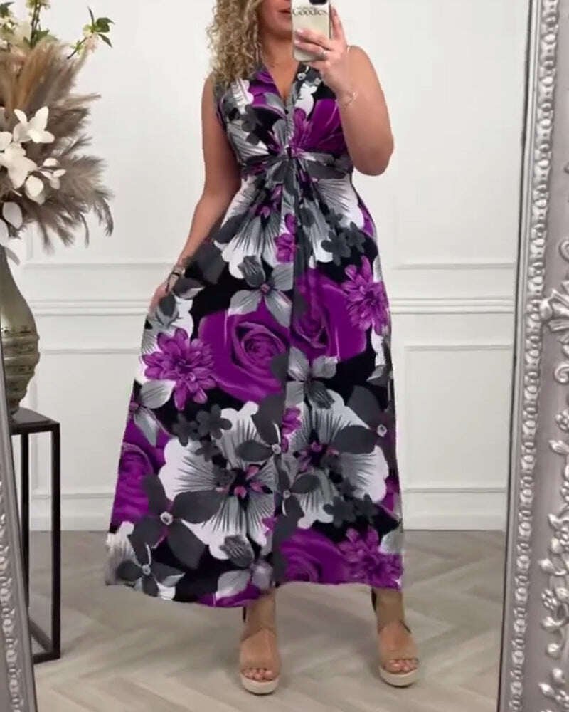 💗Um vestido sem mangas, elegante, luxuoso, floral, com estampa floral