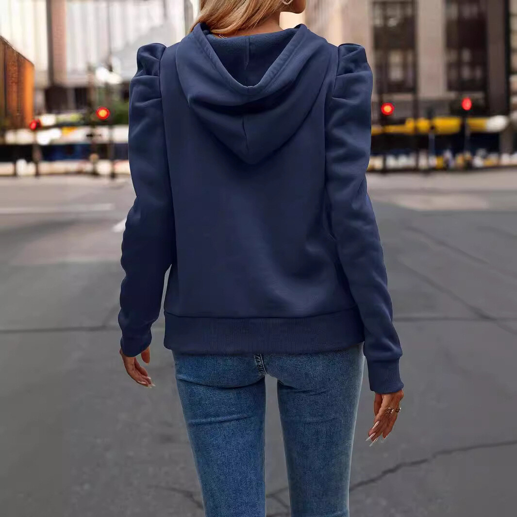 2025 outono e inverno nova moda lapela com capuz cor sólida manga comprida casual t-shirt moletom feminino