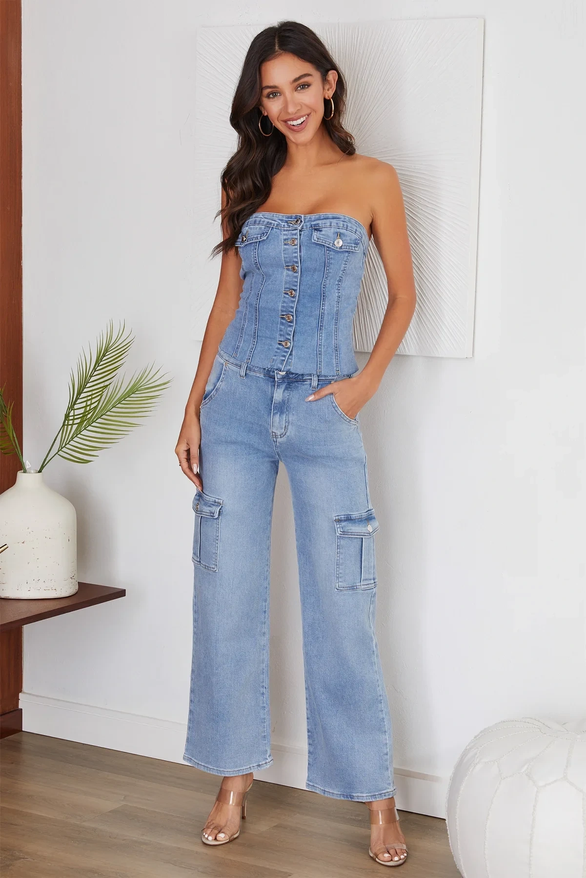 THE STRETCH DENIM WIDE LEG CARGO