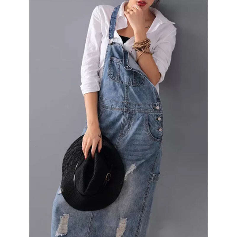 Vestido jeans solto vintage feminino 2024