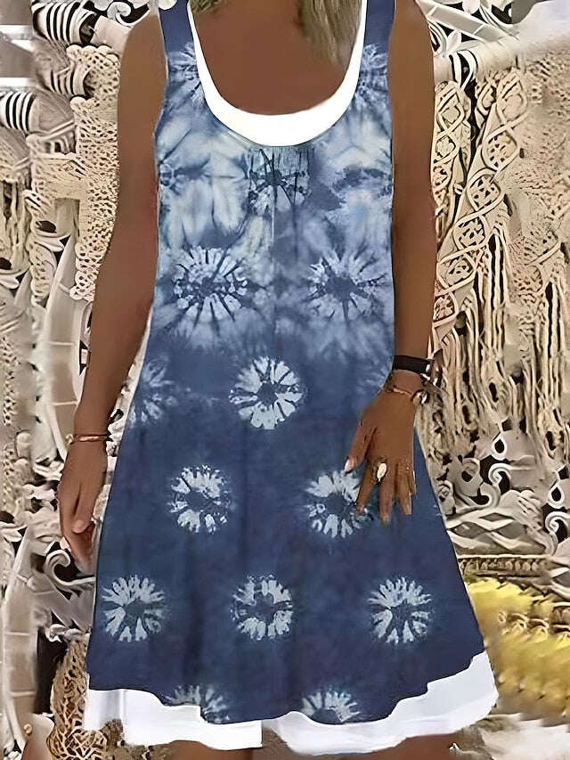 Vestido feminino linha a midi cinza sem mangas floral falso duas peças verão primavera em torno do pescoço moderno 2023 5xl