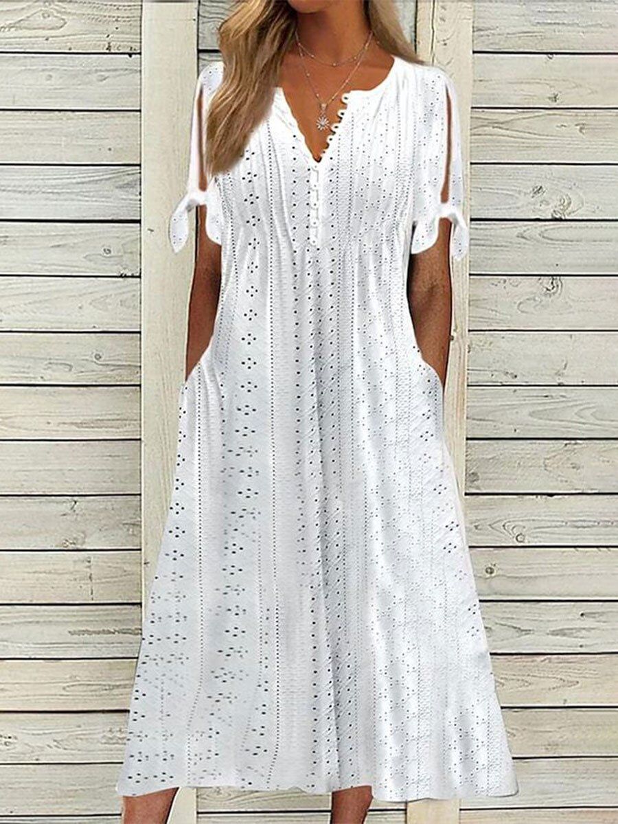 Vestido feminino de renda estilo resort de cor sólida