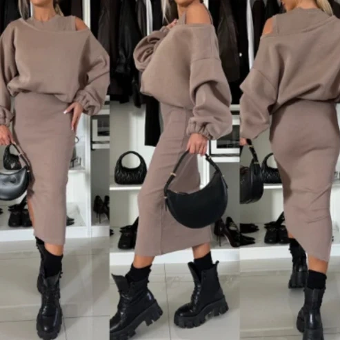 Conjunto de 2 peças de sweatshirt e vestido sem mangas para mulher