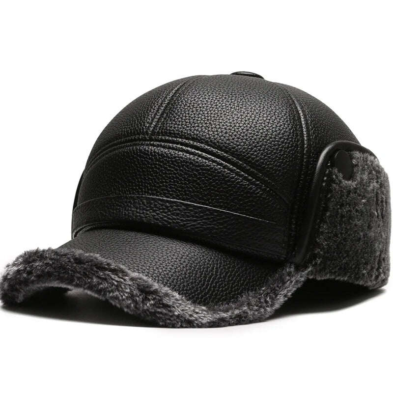 🧢🐂Novo chapéu masculino de inverno de pele de carneiro com protetores de orelha planos