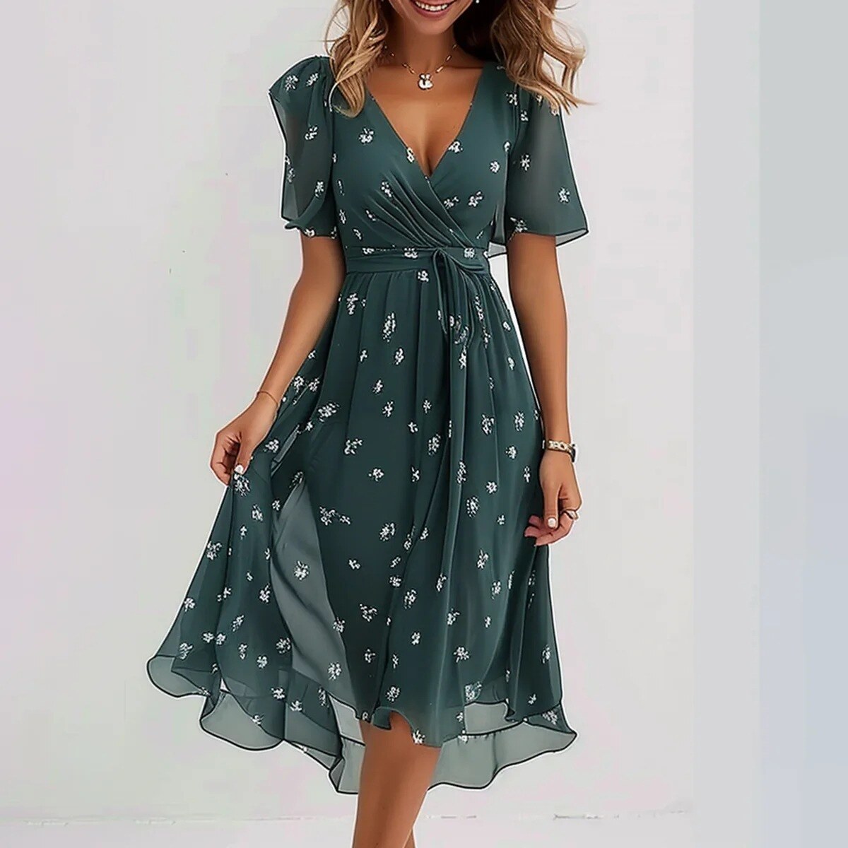 Vestido estampado em chiffon 2024