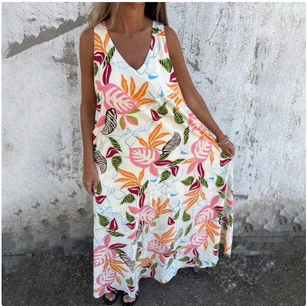 💐Saldos de primavera 🌸 Vestido de menina sem mangas com decote em V e estampado de folhas