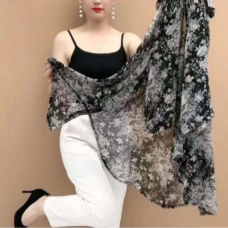 🔥Promoção de verão🔥Camisola de mulher em chiffon de comprimento médio e fina