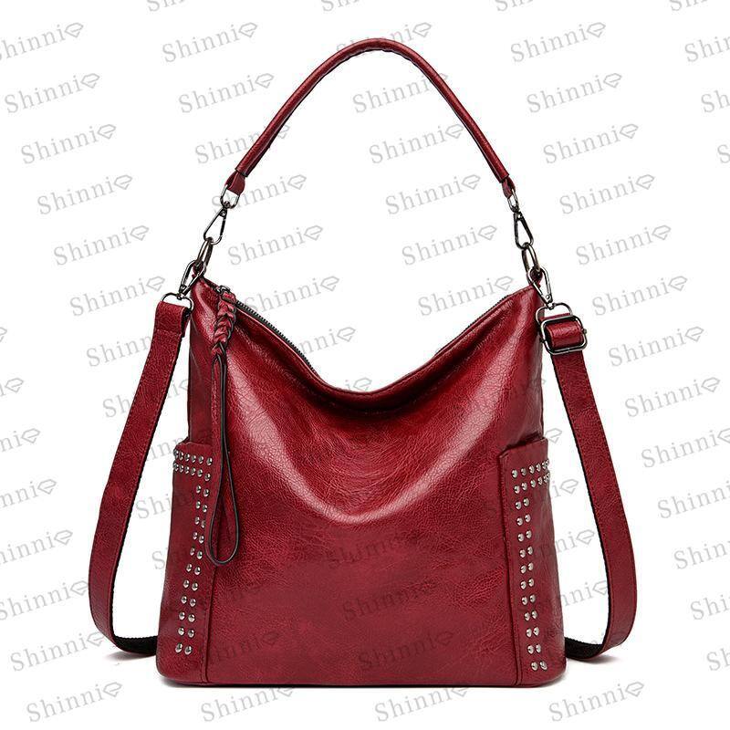 Bolsa de ombro feminina simples elegante com rebites