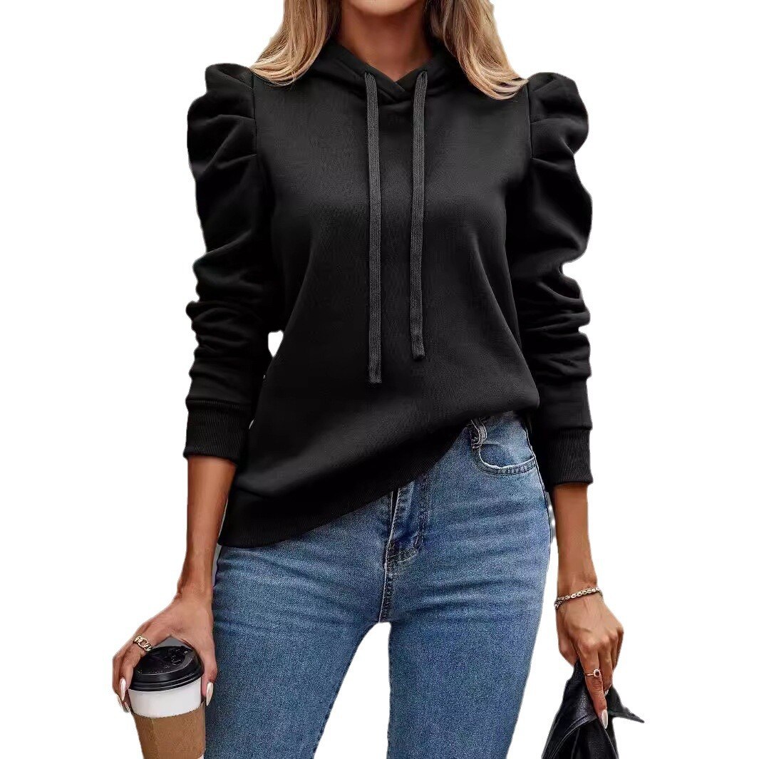 2025 outono e inverno nova moda lapela com capuz cor sólida manga comprida casual t-shirt moletom feminino