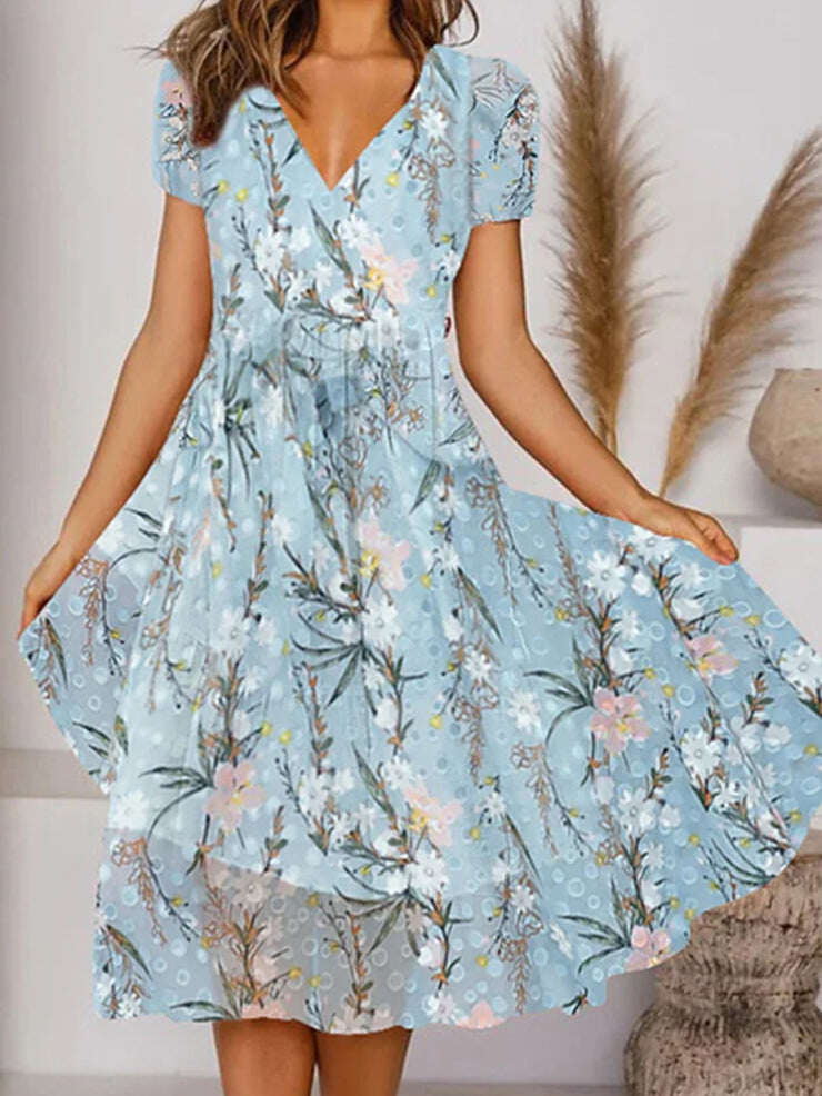 Vestido midi com estampa floral Blue Meadow