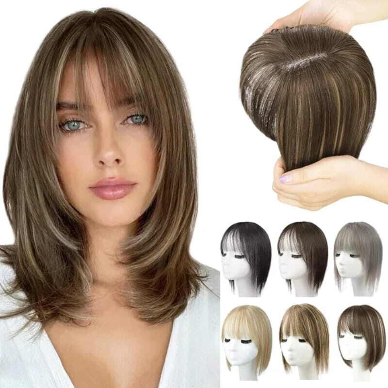 Toppers de cabelo naturais com franja para mulheres