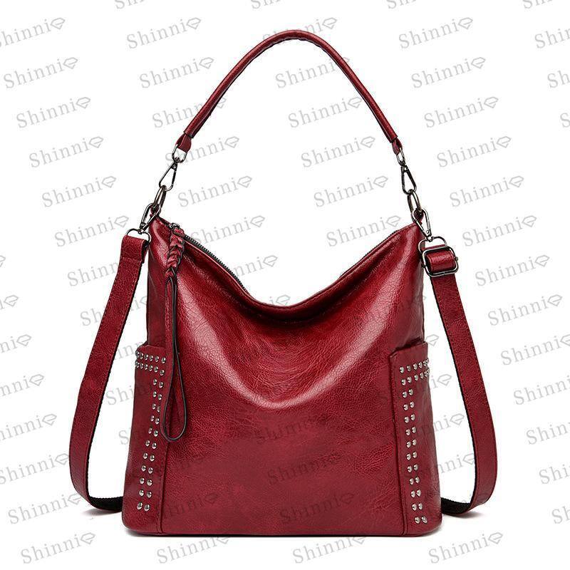 Bolsa de mão simples e elegante com tachas, bolsa de ombro para mulher