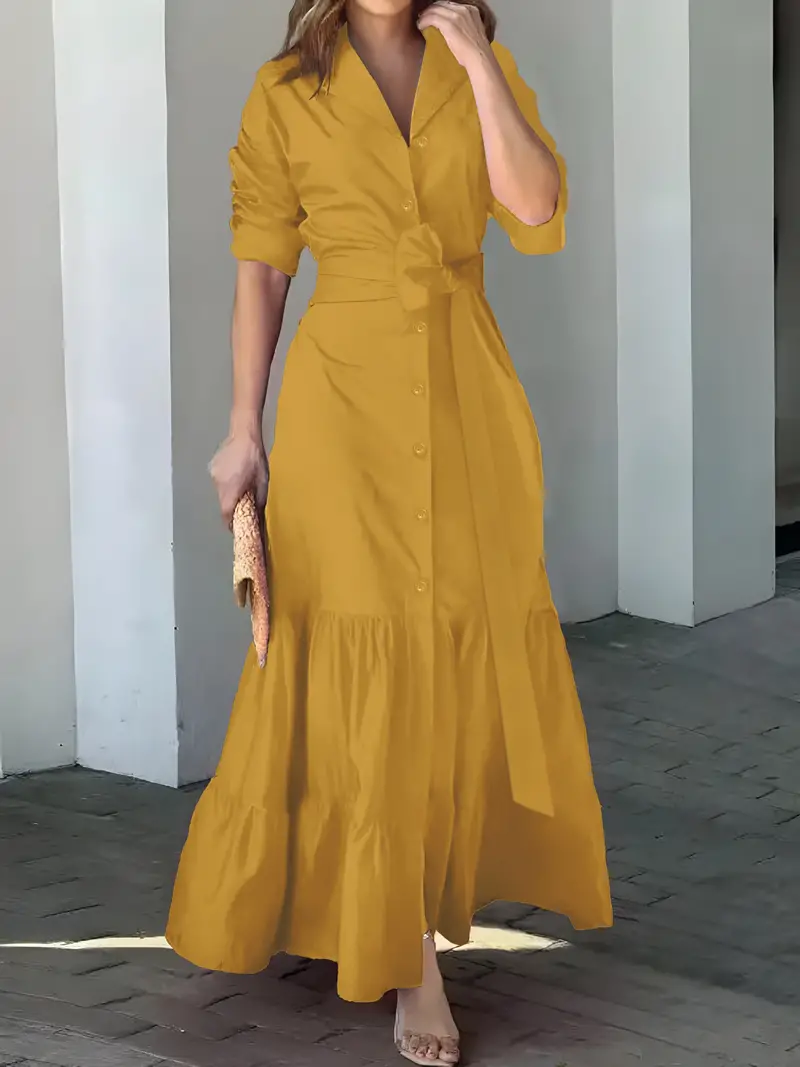 🔥Promoção com 49% de desconto🔥Vestido maxi chique com cinto