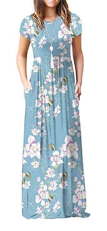 Amazon WISH hit 2023 autumn new element printed round neck pocket long sleeve dress waist long skirt