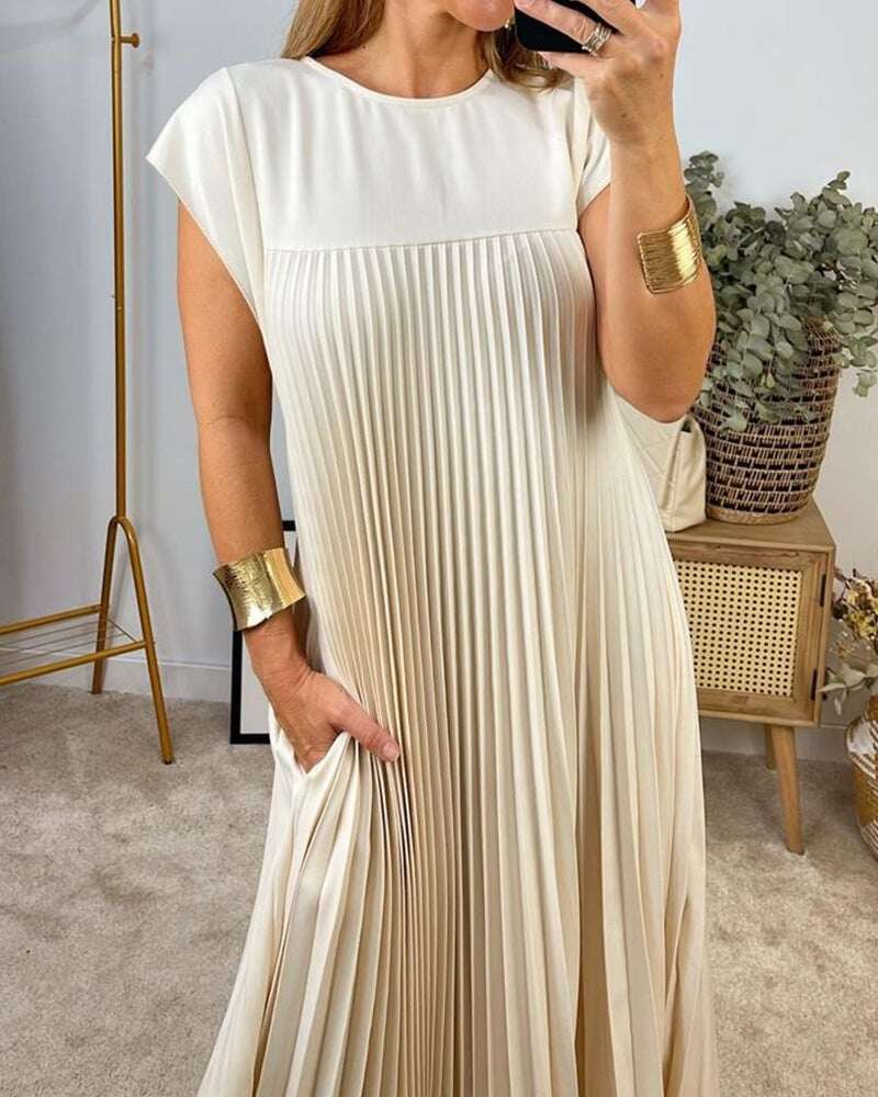 Vestido plissado simples de cor sólida para mulheres