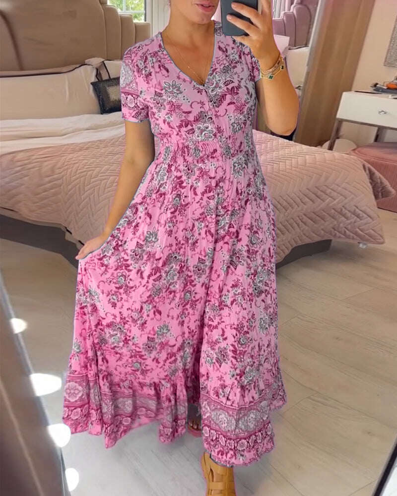 Vestido com estampa floral e decote em V