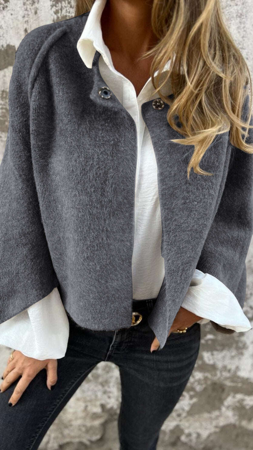 Cappotto da donna in lana a maniche lunghe con scollo rotondo