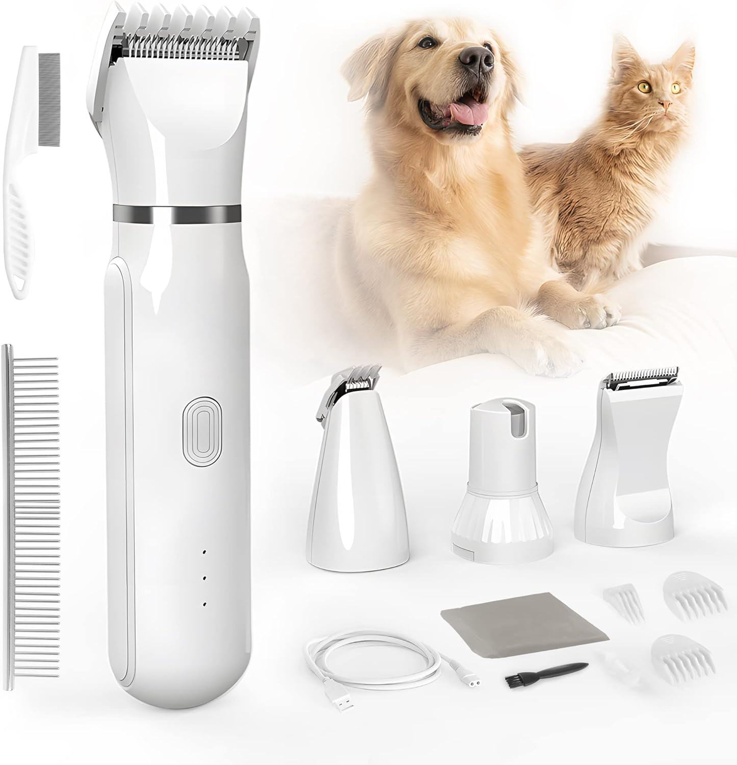 Melhor Kit de Tratamento de Animais de Estimação 🐶 Máquina de Cortar Elétrica 4 em 1 com 4 Lâminas Substituíveis