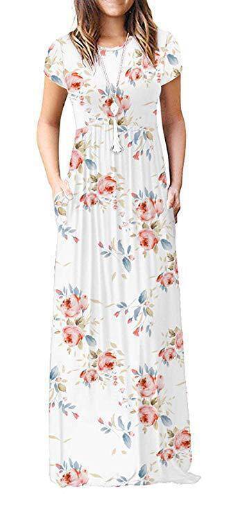 Amazon WISH hit 2023 autumn new element printed round neck pocket long sleeve dress waist long skirt