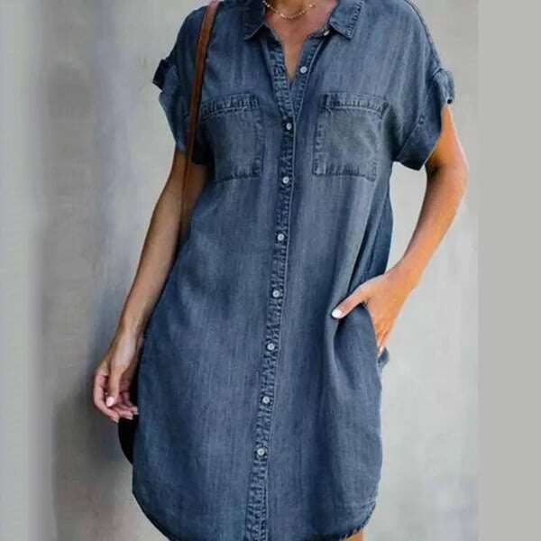 Vestido jeans casual com manga curta