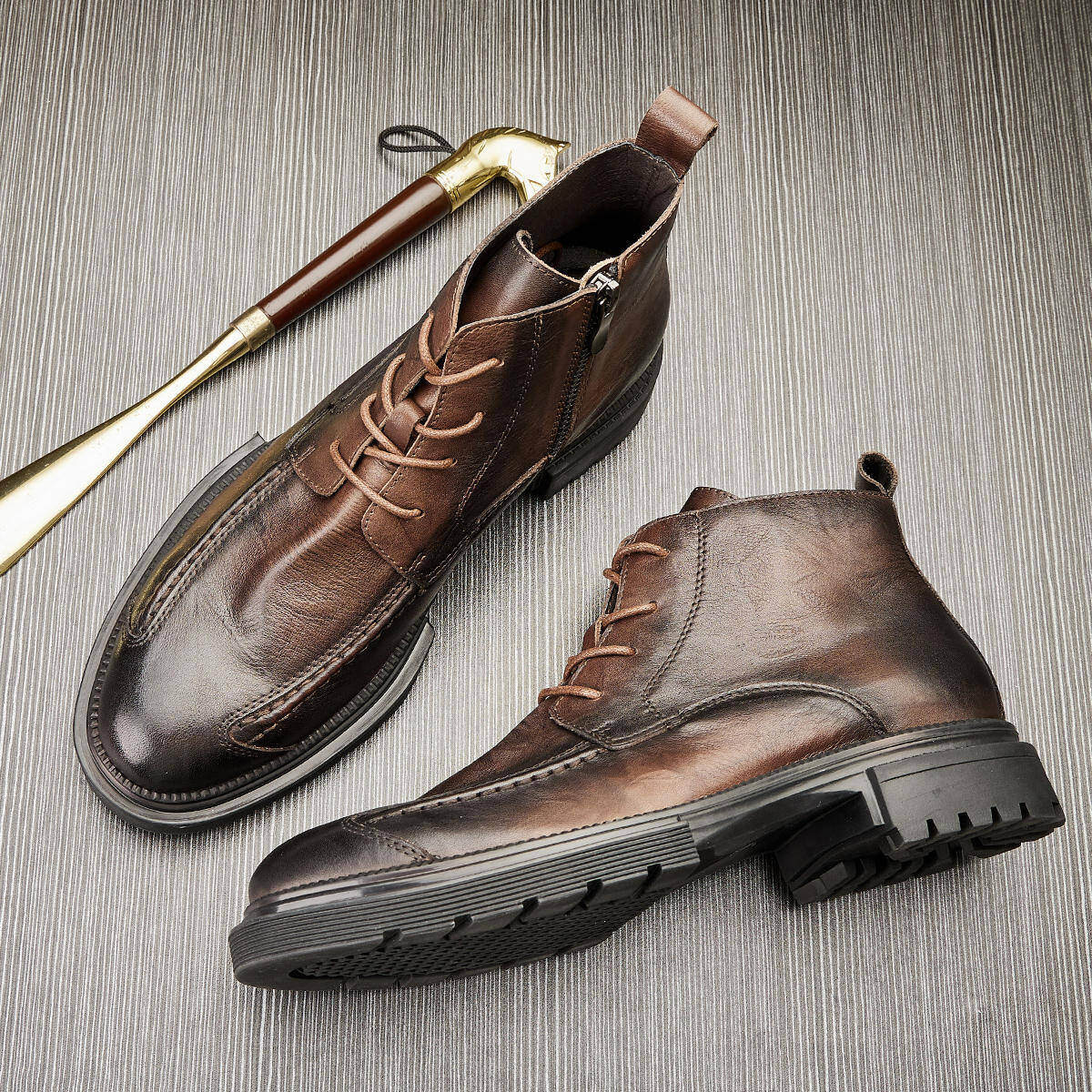 Bota de Pele Masculinas Retro Luxuosas