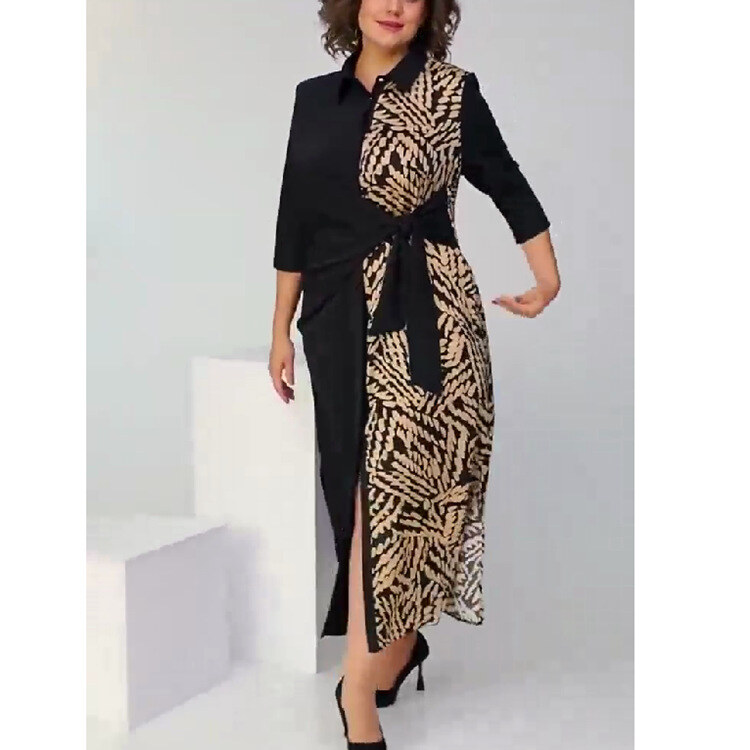 Elegante vestido cardigan de lapela estampado