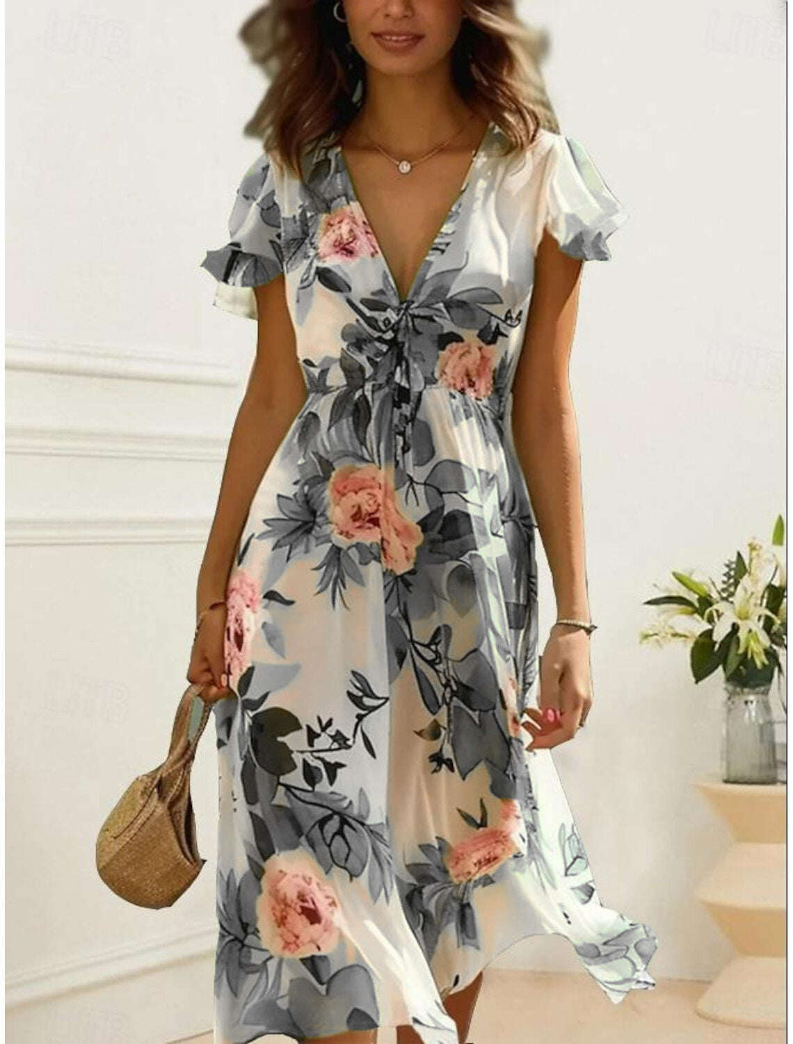 VESTIDO ELEGANTE COM PADRÃO DE FLOR