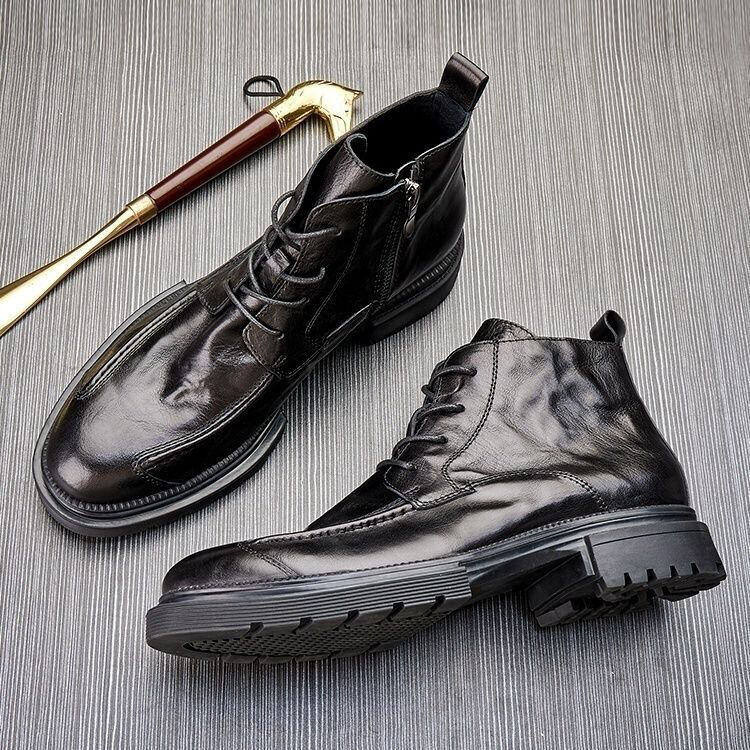 Bota de Pele Masculinas Retro Luxuosas