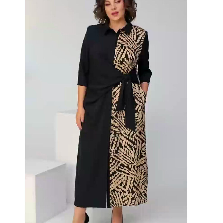 Elegante vestido cardigan de lapela estampado