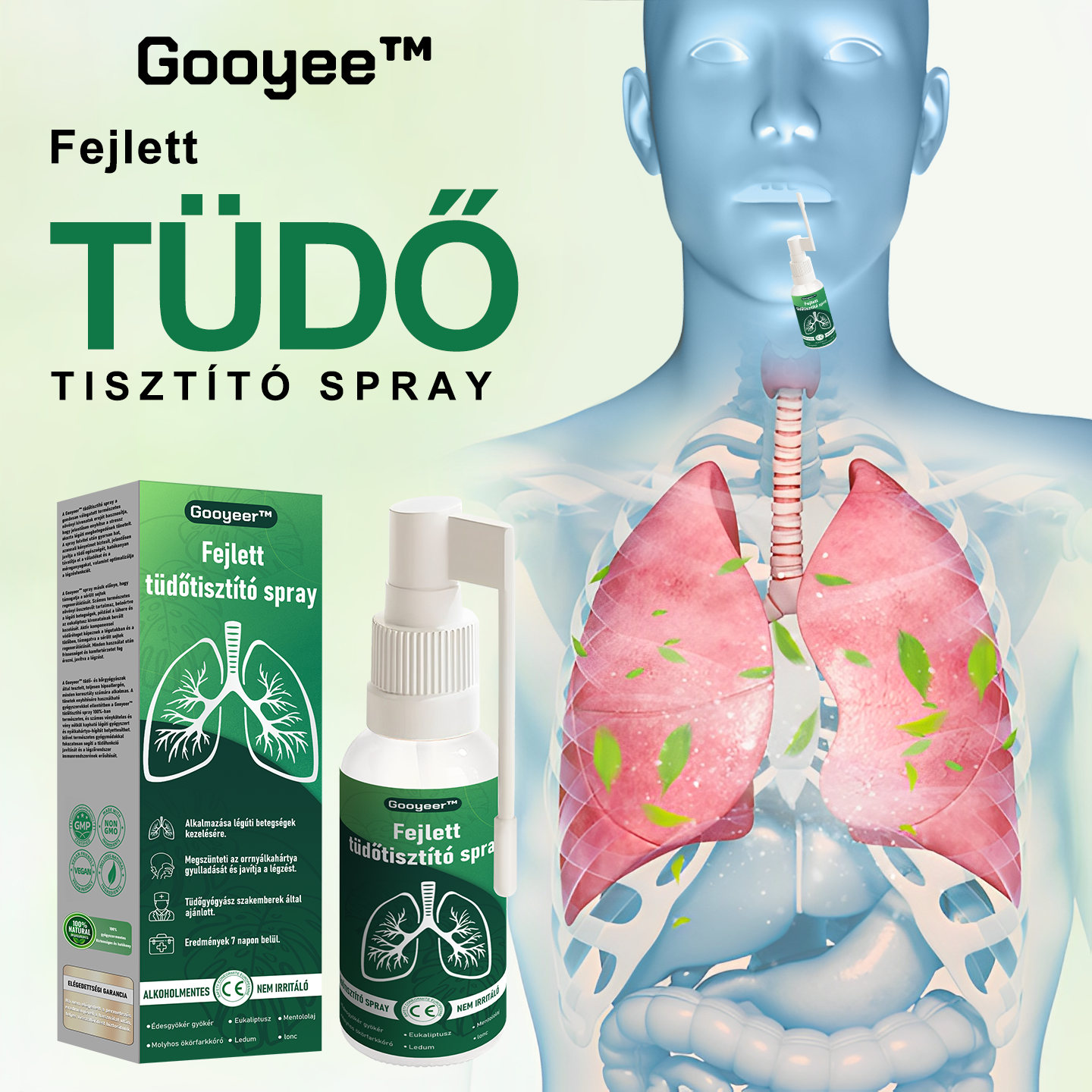 🍀𝐆𝐨𝐨𝐲𝐞𝐞𝐫™ 𝐅𝐞𝐣𝐥𝐞𝐭𝐭 𝐓ü𝐝ő𝐭𝐢𝐬𝐳𝐭í𝐭ó 𝐒𝐩𝐫𝐚𝐲-Támogatja a tüdő, a hörgők és az orrmelléküregek egészségét, elősegíti a légzőrendszer egészségét és a könnyebb légzést