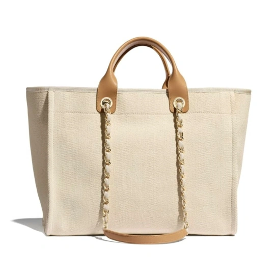 Chanel Canvas Pearl Deauville Medium Tote Beige or Black