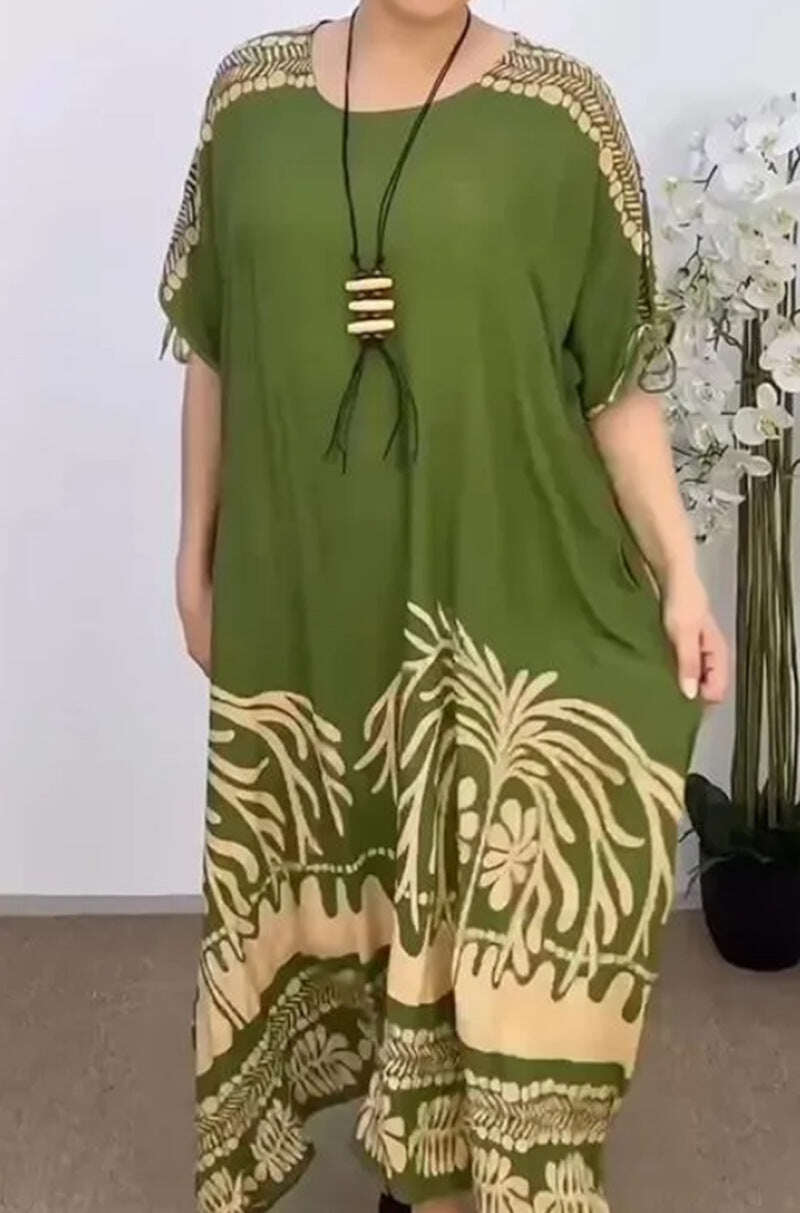 VESTIDO SOLTO DE MULHER COM PADRÃO E DECOTE REDONDO