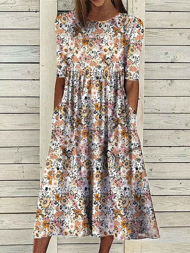 Vestido de Bolso da Pradaria Midi de Bolso dos Dias Florais