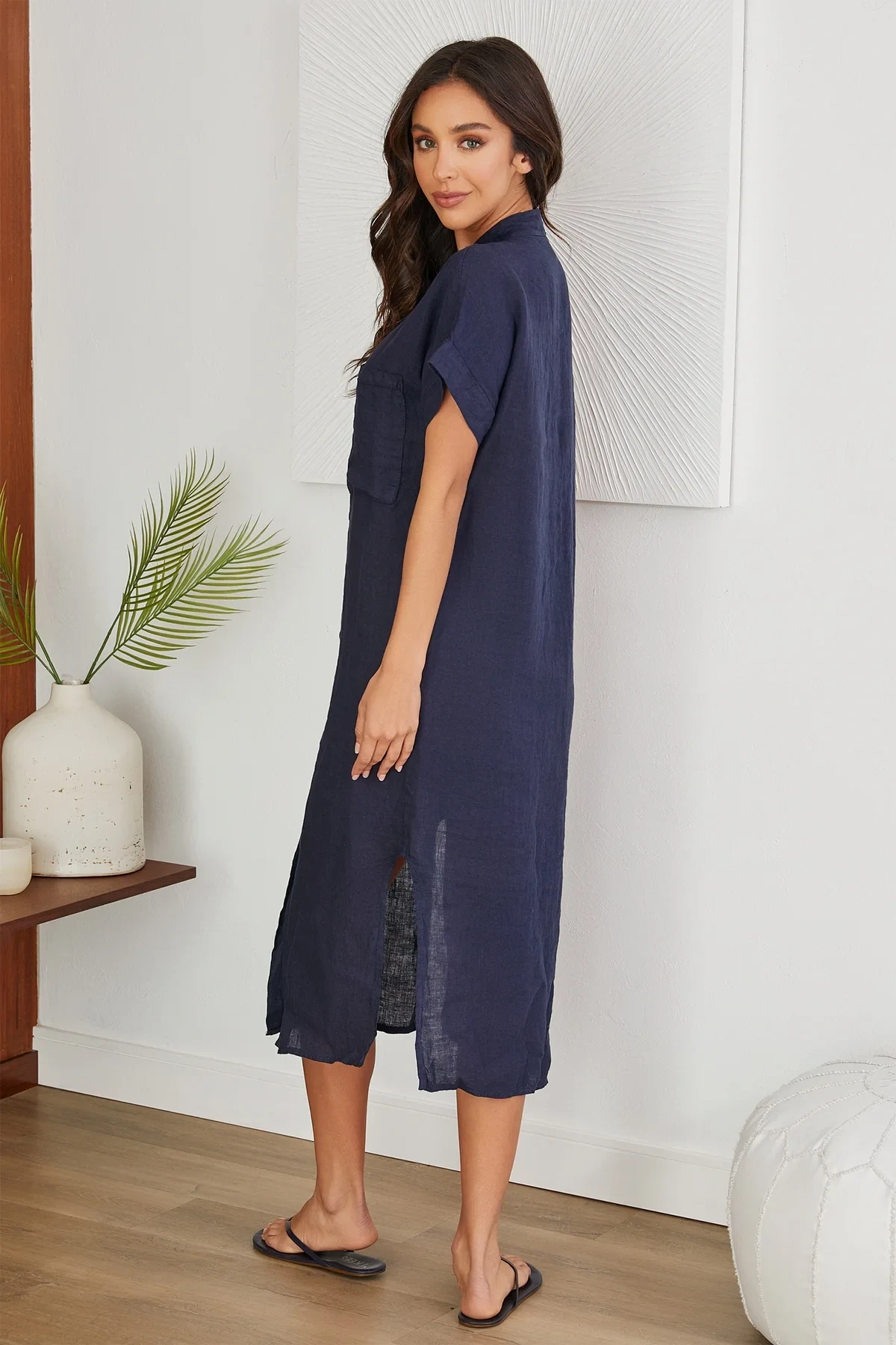 THE MICAELA MANDARIN COLLAR LINEN SHIRT DRESS