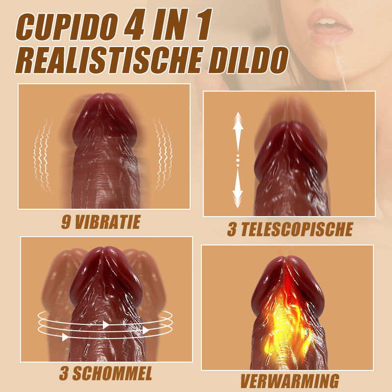 CUPIDO Realistic Dildo 9 Vibration 3 Teleskopické vyhřívání houpačky 22,5 cm