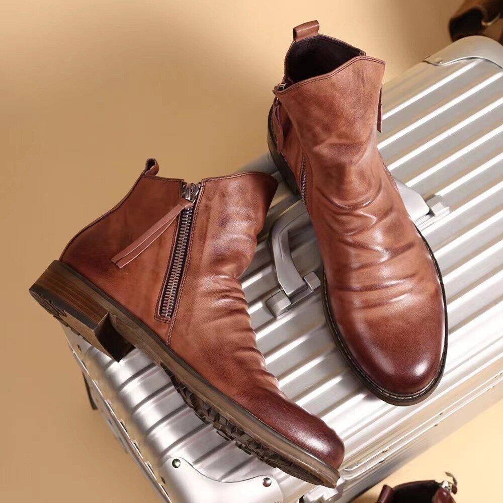 Novo Bota de couro com fecho de correr para homem | Oferta de metade do preço🔥