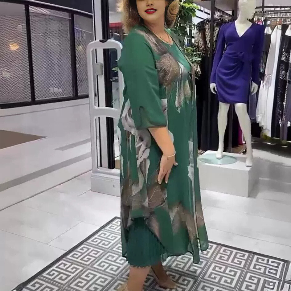 【S-5XL】❤️2024 novo vestido verde floral