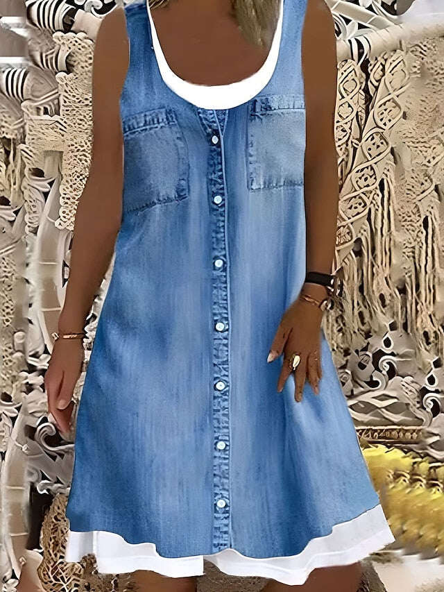 Vestido feminino linha a midi cinza sem mangas floral falso duas peças verão primavera em torno do pescoço moderno 2023 5xl