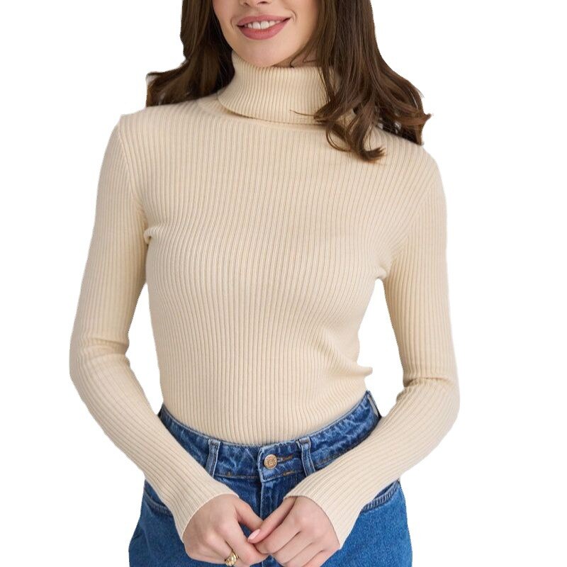 Camisola de gola alta, camisa de malha com fundo, camisola outono 2025, camisola de gola alta, camisola para mulher
