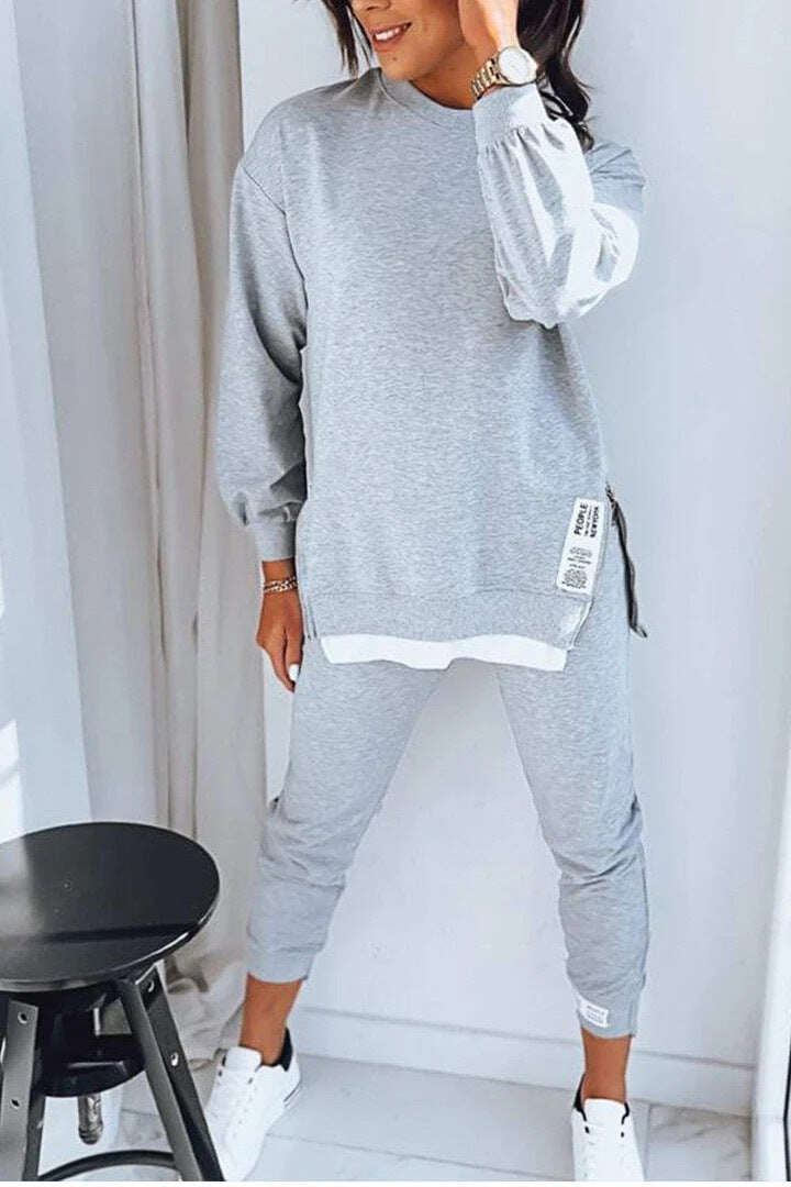 Femeii patchwork mock două piese set de top și pantaloni Sweatshirt