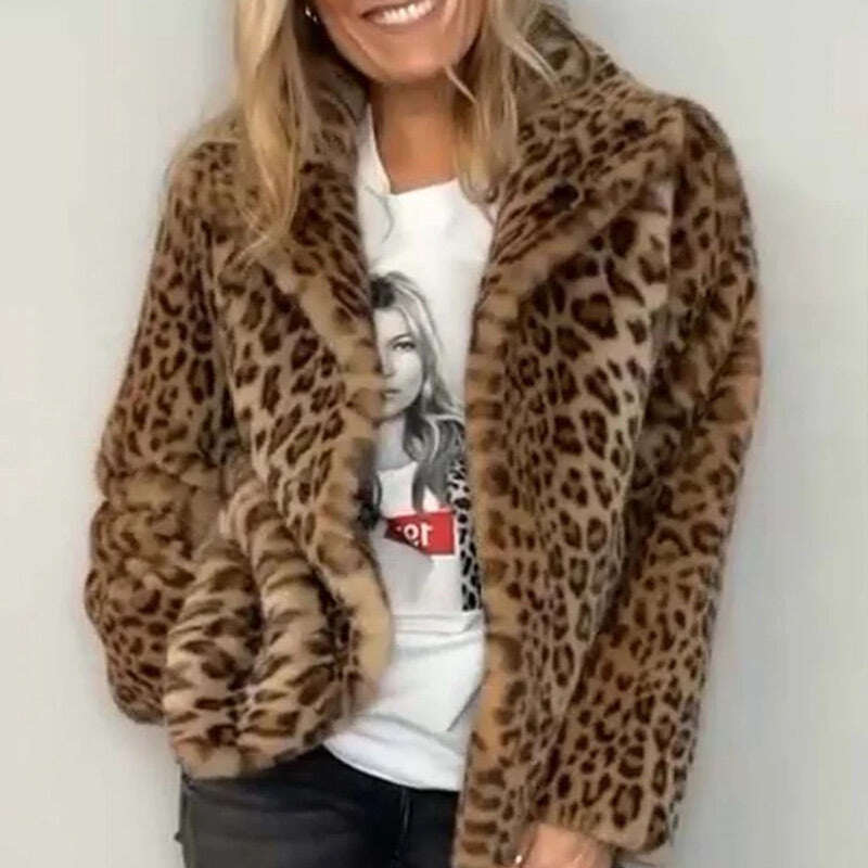 Casaco curto fofo feminino com padrão de leopardo💥Oferta por tempo limitado