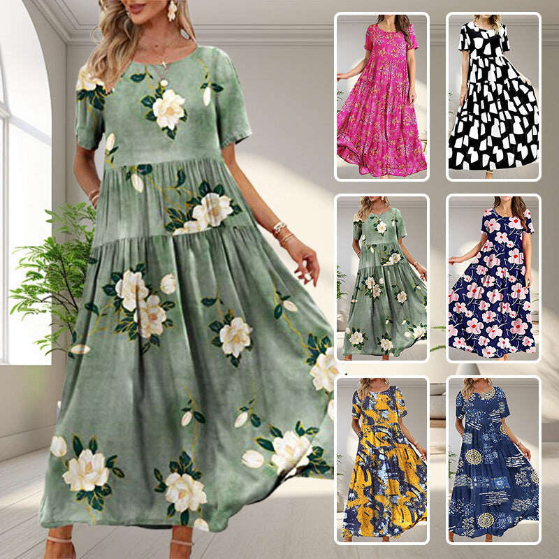 VESTIDO DIÁRIO PARA MULHERES COM GOLCO BAIXO E PADRÃO ESCONDIDO👗