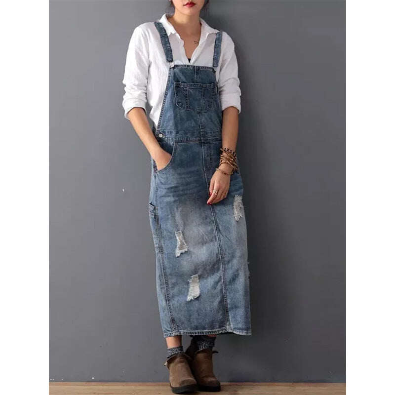 Vestido jeans solto vintage feminino 2024