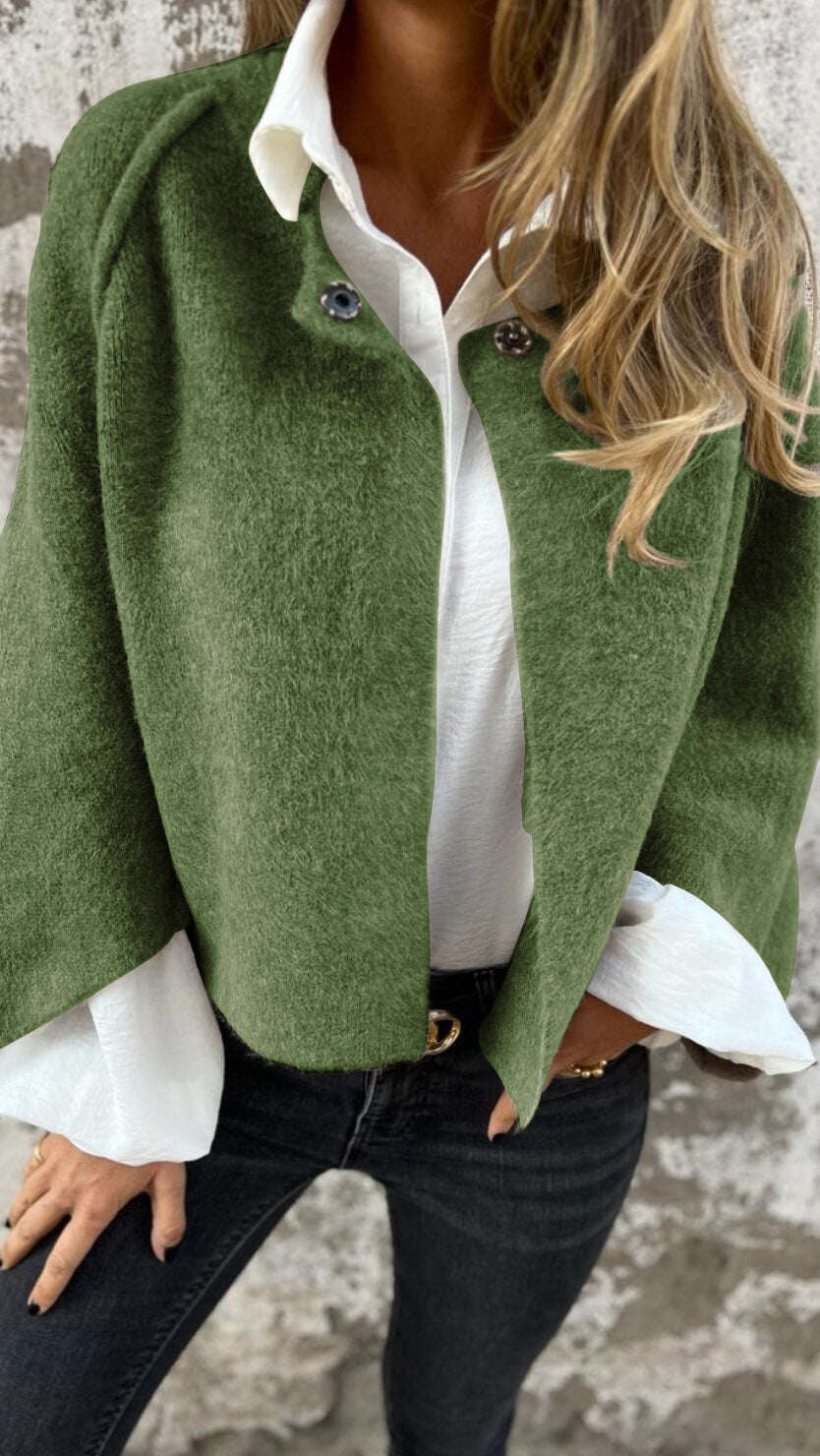 Cappotto da donna in lana a maniche lunghe con scollo rotondo