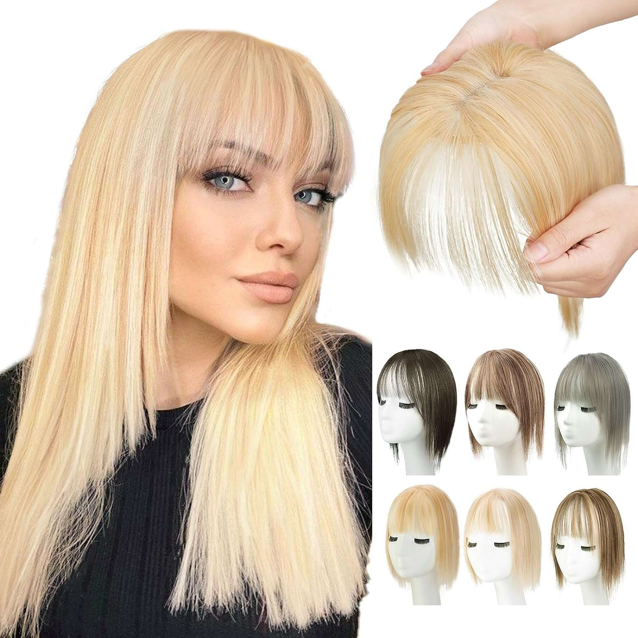 Toppers de cabelo 100% humano para mulheres, adicionando volume de cabelo com franja, 12 polegadas, invisível